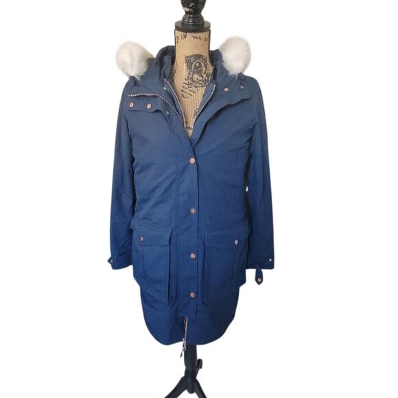 XS Sweaty Betty 3 In 1 Navy Blue Parka Hooded Winter Coat - Picture 3 of 9